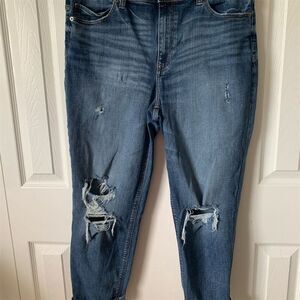 Express Women's Size 12 High-Rise Distressed Girlfriend Jeans Blue